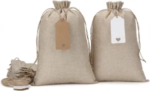 Burlap Bags with Drawstring, 8"x12" Burlap Favor Sack (Lot of 20) for Wrapping Memorial Day Favors, Gifts, Birthday, Wedding, Party or Household Use