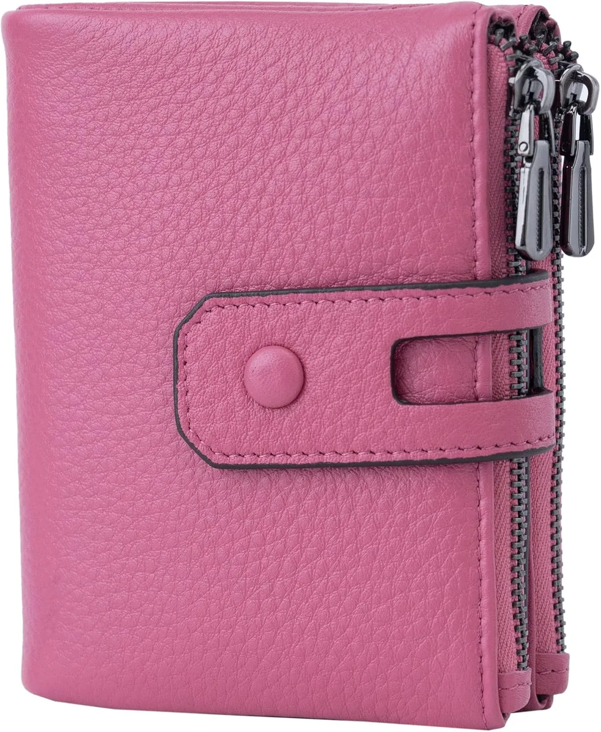 Bveyzi Small Soft Leather Wallet for Women RFID Blocking Ladies Card Holder with Double Zipper Pocket