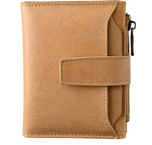 Bveyzi Women's Small Leather RFID Blocking Bifold Zipper Pocket Wallet Ladies Credit Card Slots Purse with id Window