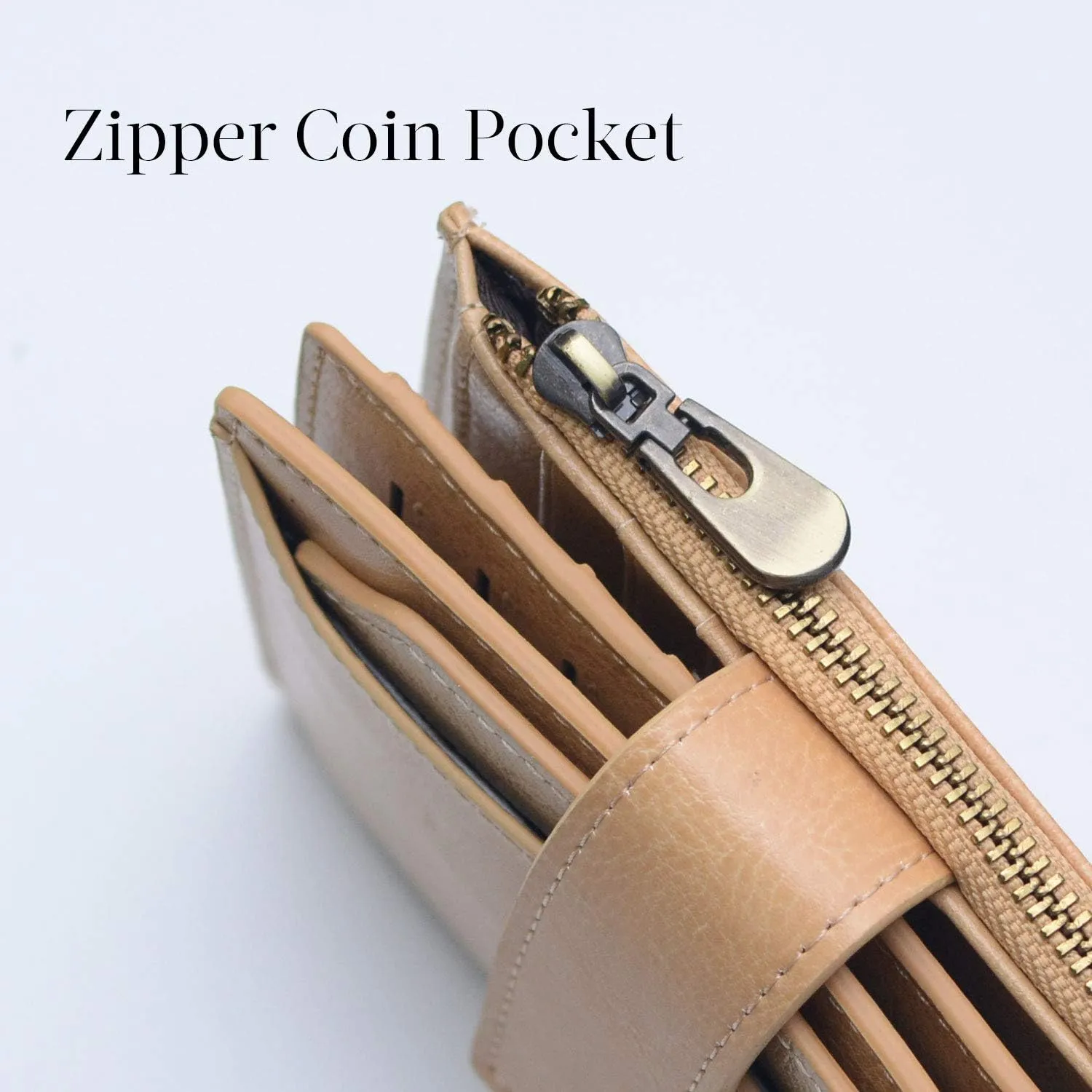 Bveyzi Women's Small Leather RFID Blocking Bifold Zipper Pocket Wallet Ladies Credit Card Slots Purse with id Window