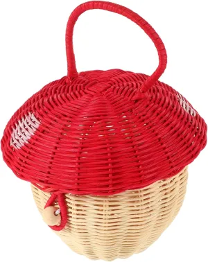 Cabilock Mushroom Shaped Woven Basket Handbag Adorable Rattan Storage for Candies Cookies and Photography Prop Multi Functional Girl Decor for Shopping Travel Random Color