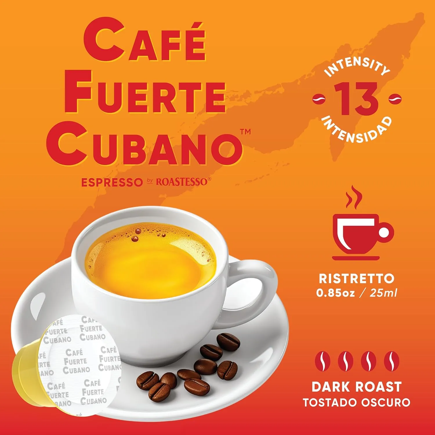 Café Fuerte Cubano, Espresso Pods, Nespresso Capsules Compatible with OriginalLine Machines, Strong Cuban Coffee, Ristretto Cafecito, Intensity 13, Dark Roast, High In Caffeine (40 Count)