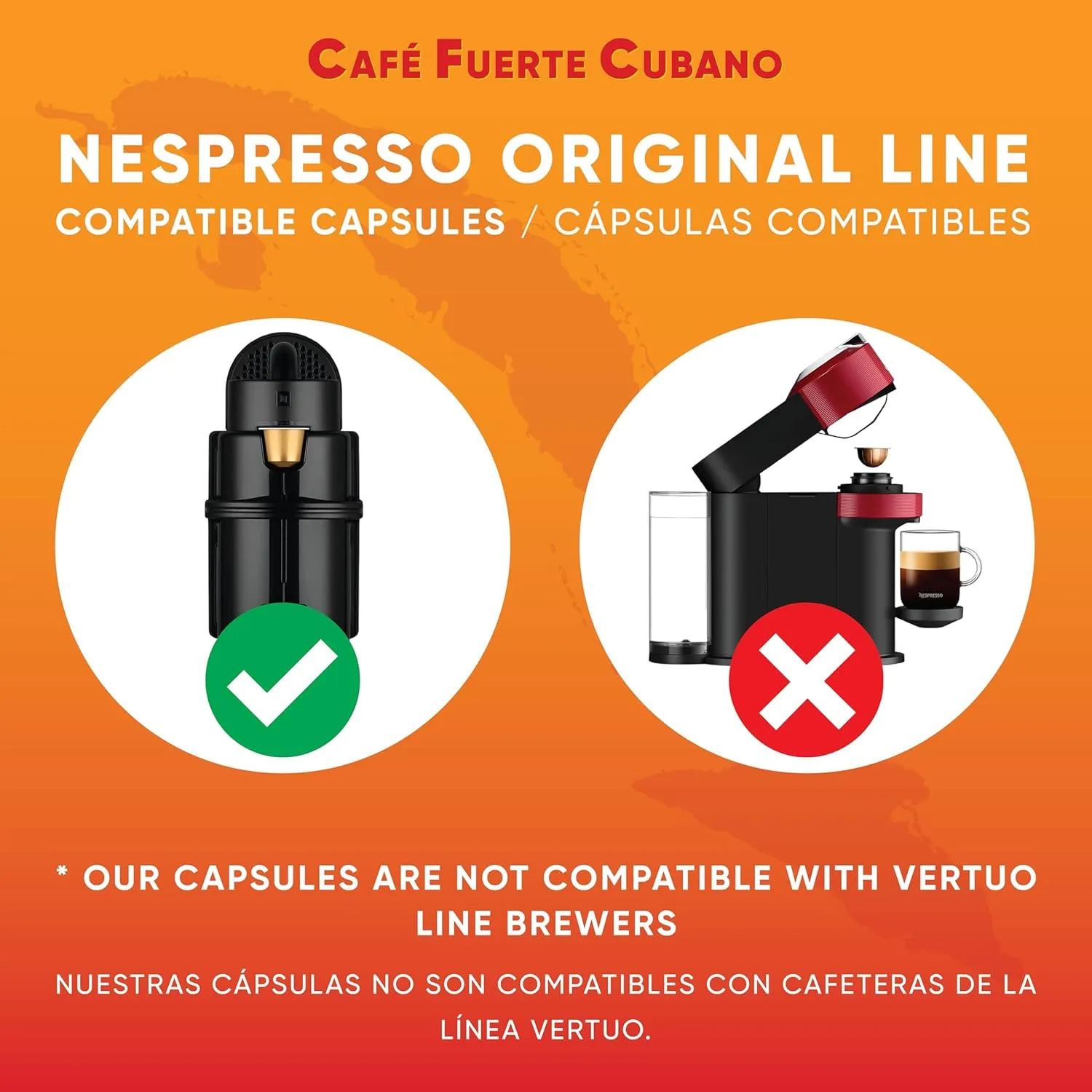Café Fuerte Cubano, Espresso Pods, Nespresso Capsules Compatible with OriginalLine Machines, Strong Cuban Coffee, Ristretto Cafecito, Intensity 13, Dark Roast, High In Caffeine (40 Count)