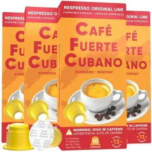 Café Fuerte Cubano, Espresso Pods, Nespresso Capsules Compatible with OriginalLine Machines, Strong Cuban Coffee, Ristretto Cafecito, Intensity 13, Dark Roast, High In Caffeine (40 Count)