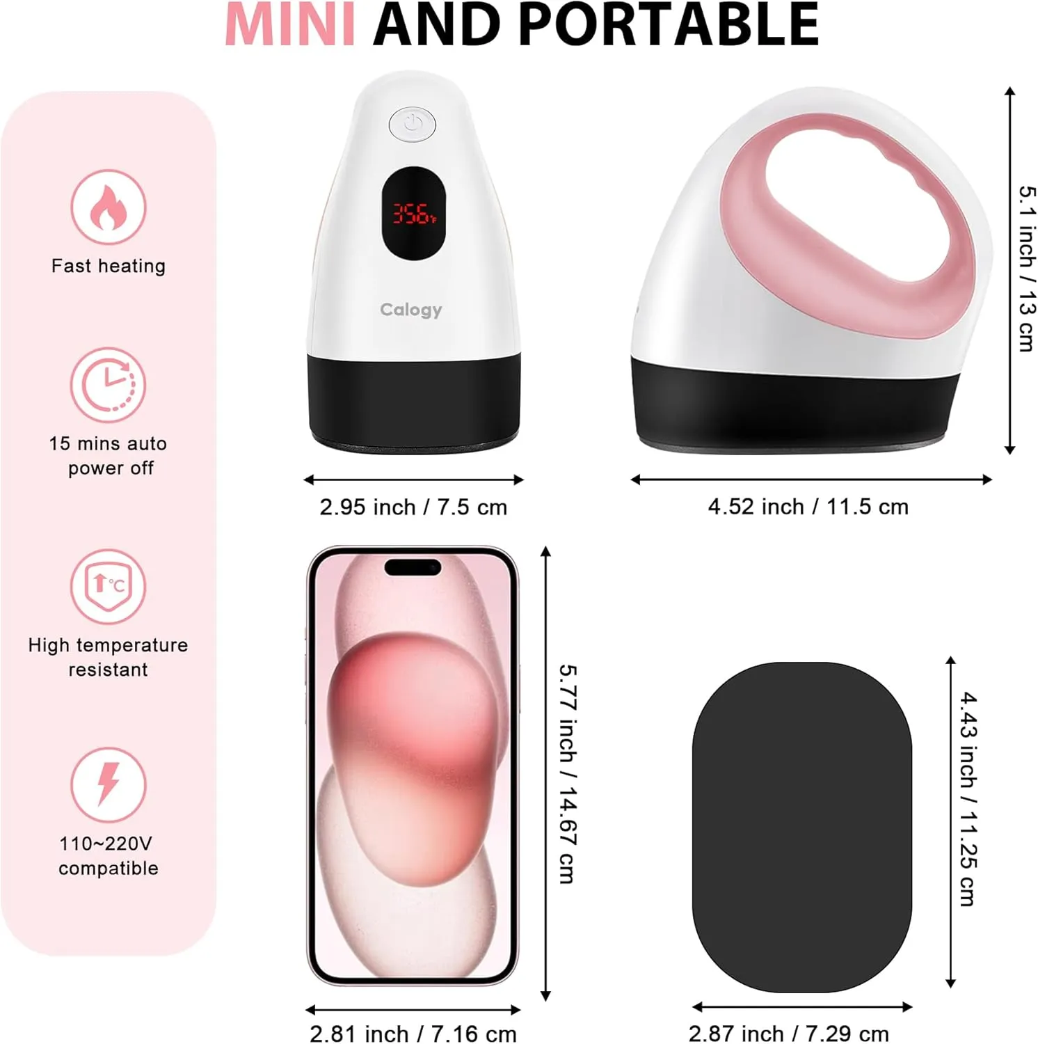 Calogy Mini Heat Press, Heat Transfer Machine, Constant Temp Control, Insulated Safety Base, Fits for Crafts, T-Shirt, Hat, Cap, Pillows(White Pink)