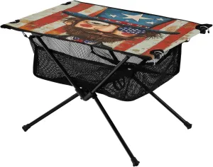 Camping Table Lightweight Portable Folding Table with Mesh Storage Net America Beard USA Ideal for Camping Hiking Beach Picnic Travel Backyard