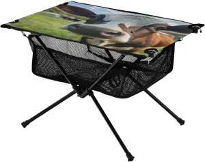 Camping Table Lightweight Portable Folding Table with Mesh Storage Net Brown White Cow Ideal for Camping Hiking Beach Picnic Travel Backyard