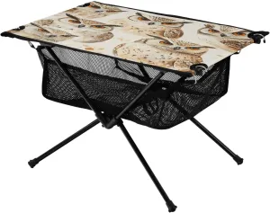 Camping Table Lightweight Portable Folding Table with Mesh Storage Net Owl Brown Ideal for Camping Hiking Beach Picnic Travel Backyard