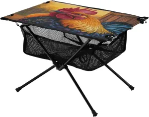 Camping Table Lightweight Portable Folding Table with Mesh Storage Net Rooster Chicken Morning Ideal for Camping Hiking Beach Picnic Travel Backyard