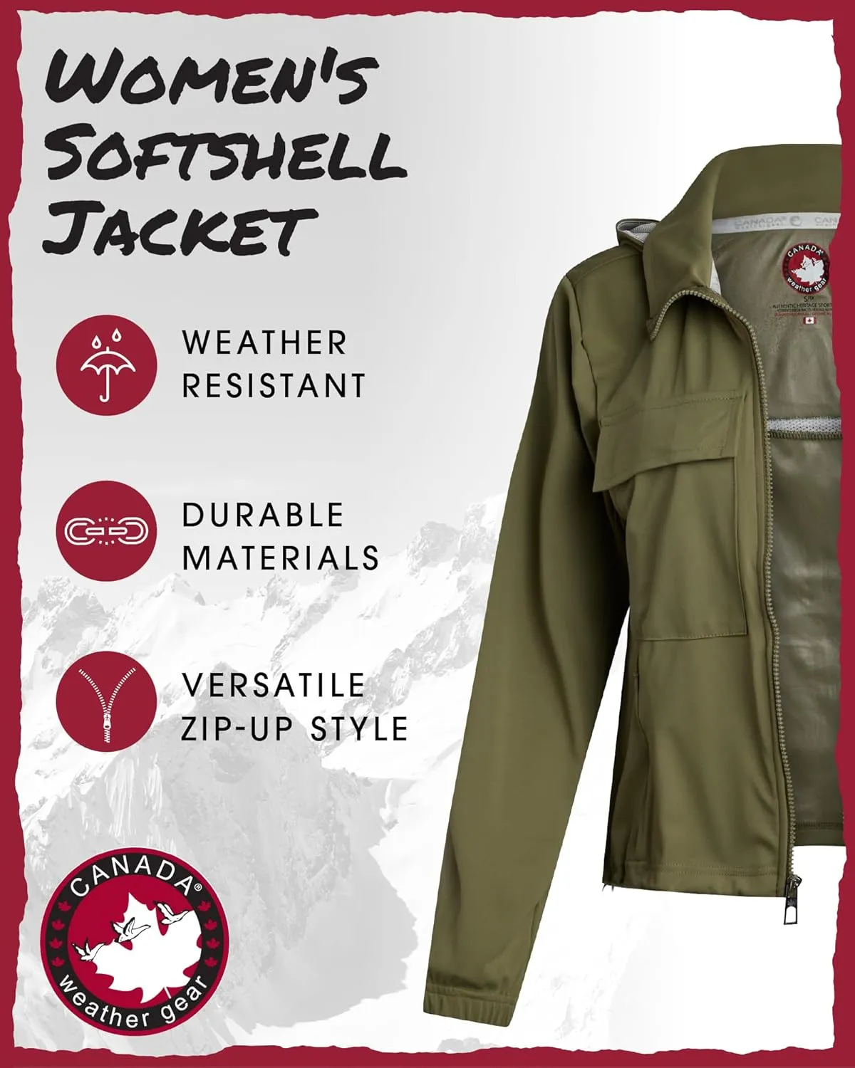 CANADA WEATHER GEAR Women's Softshell Jacket - Full Zip Up Hoodie Coat with Pockets and Adjustable Bungee Cord (Sizes: S-2XL)
