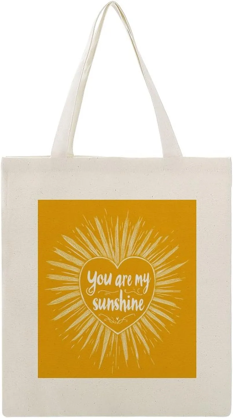Canvas Tote Bag,Heart-shaped Sun You Are My Sunshine Handbags for Women Shoulder Bag