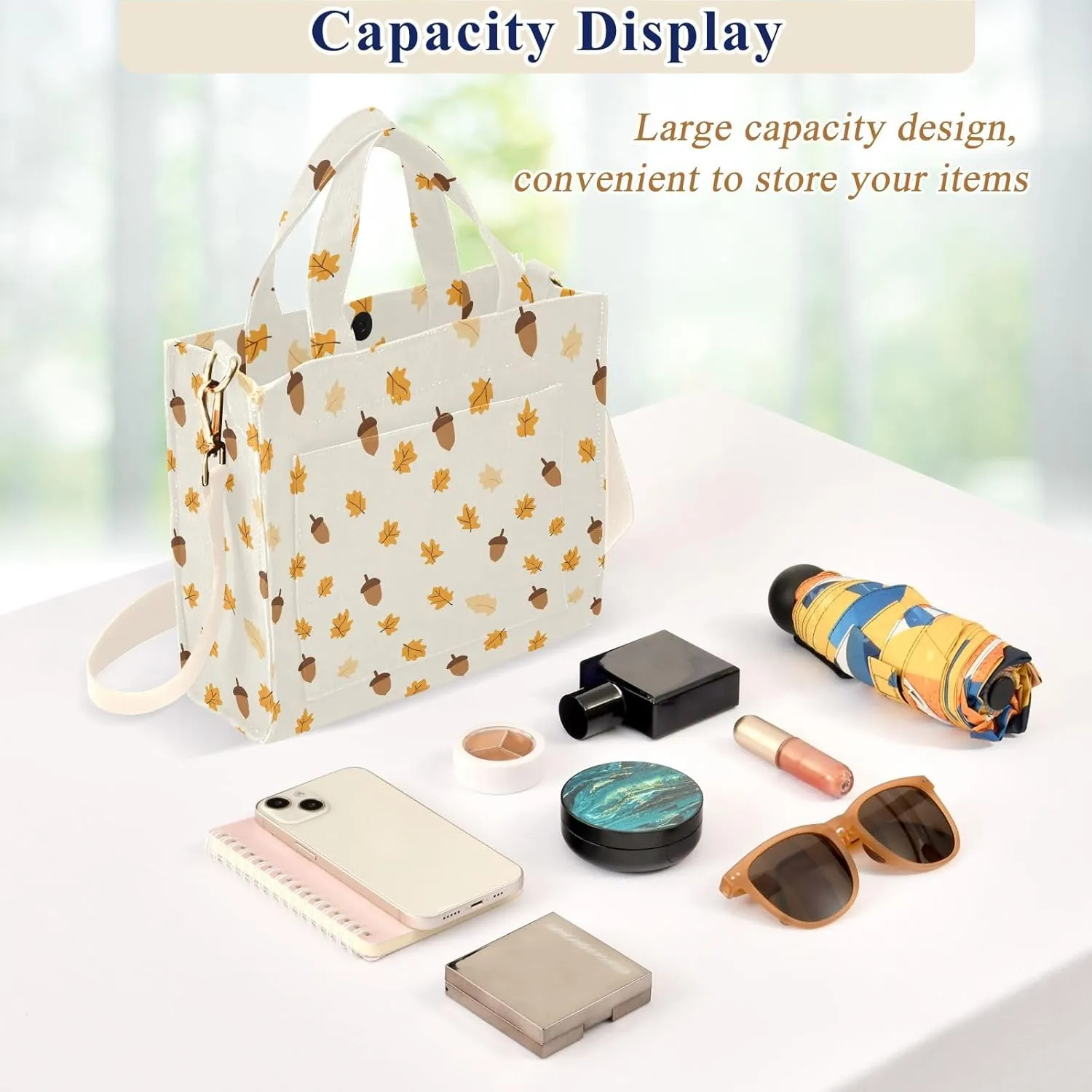 Cartoon Acorns Print Tote Bag Large Capacity for Women Handbag Corduroy Crossbody Shoulder Bag