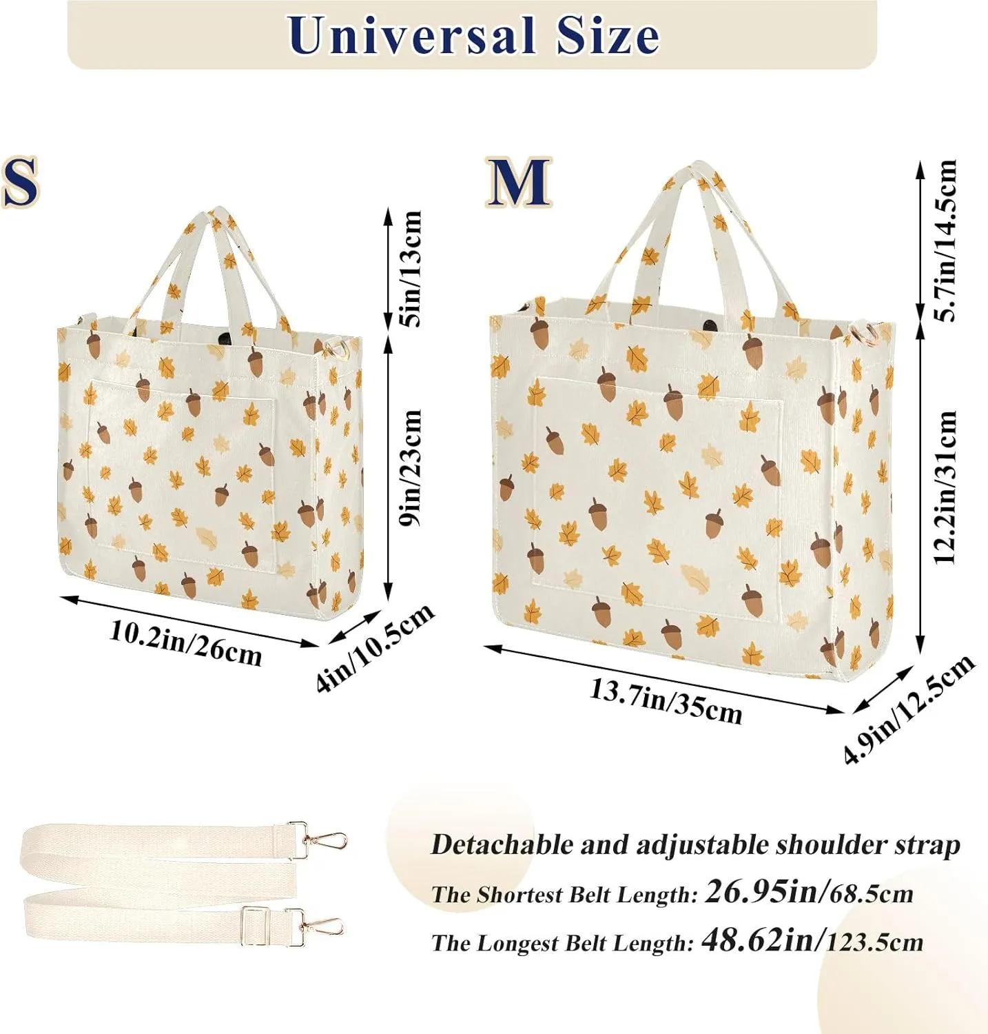 Cartoon Acorns Print Tote Bag Large Capacity for Women Handbag Corduroy Crossbody Shoulder Bag