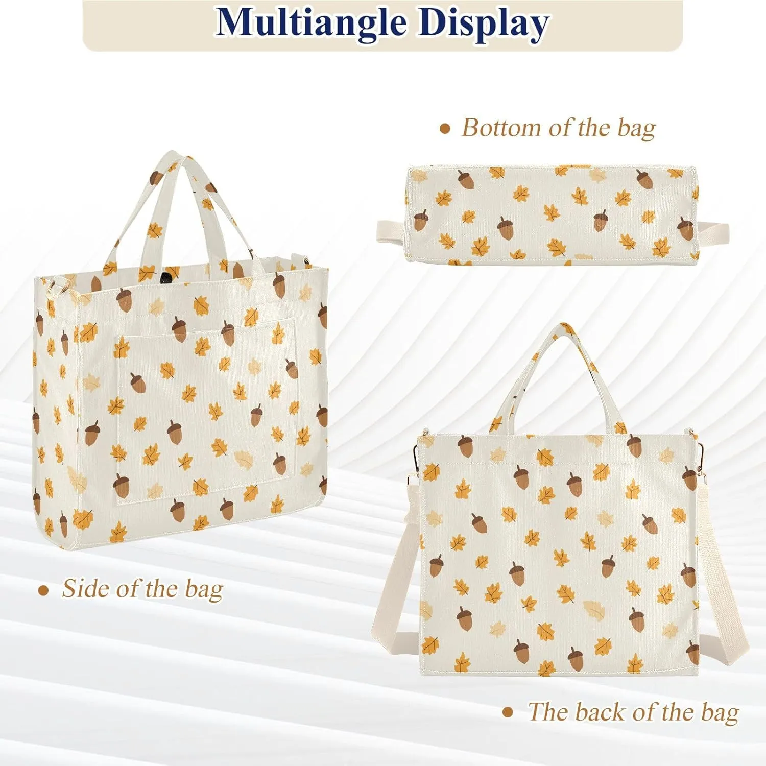 Cartoon Acorns Print Tote Bag Large Capacity for Women Handbag Corduroy Crossbody Shoulder Bag