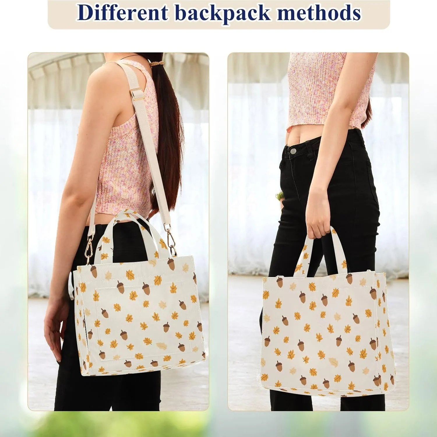 Cartoon Acorns Print Tote Bag Large Capacity for Women Handbag Corduroy Crossbody Shoulder Bag