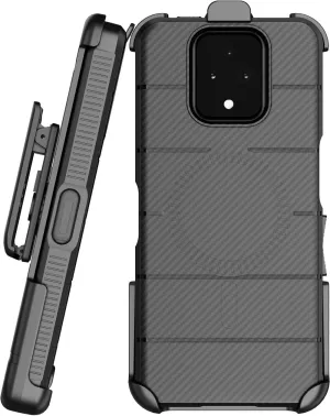 Case with Clip for Sonim XP Pro 5G Phone, Nakedcellphone Rugged Cover and [Rotating Ratchet] Belt Hip Holster (Compatible with MagSafe) - Carbon Fiber Design