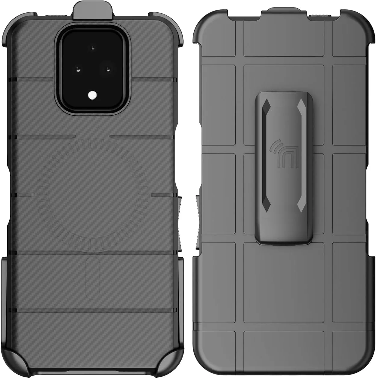 Case with Clip for Sonim XP Pro 5G Phone, Nakedcellphone Rugged Cover and [Rotating Ratchet] Belt Hip Holster (Compatible with MagSafe) - Carbon Fiber Design