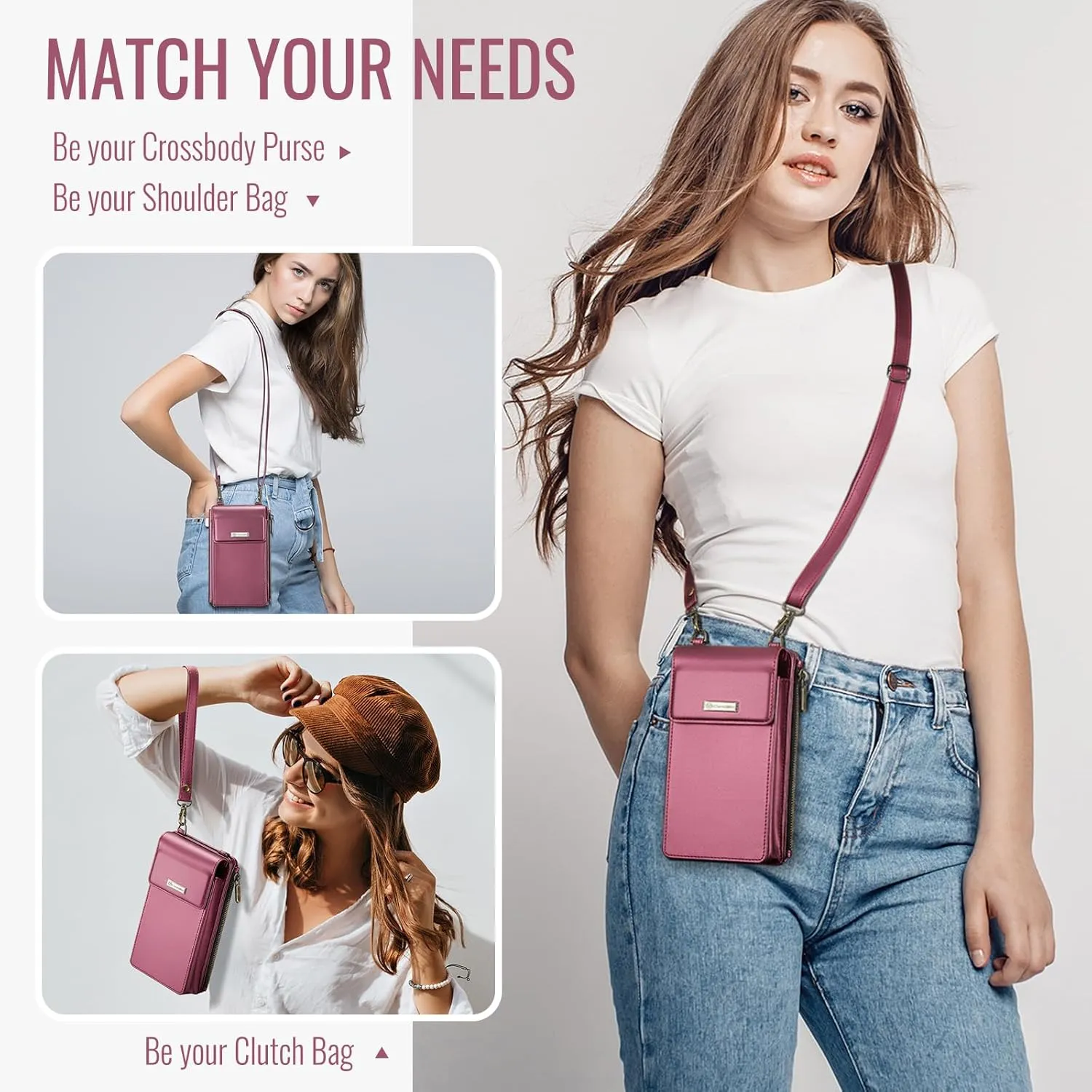 CaseMe Small Crossbody Cell Phone Bag for Women, RFID Blocking Shoulder Handbag Strap Wallet Purse with Card Slots