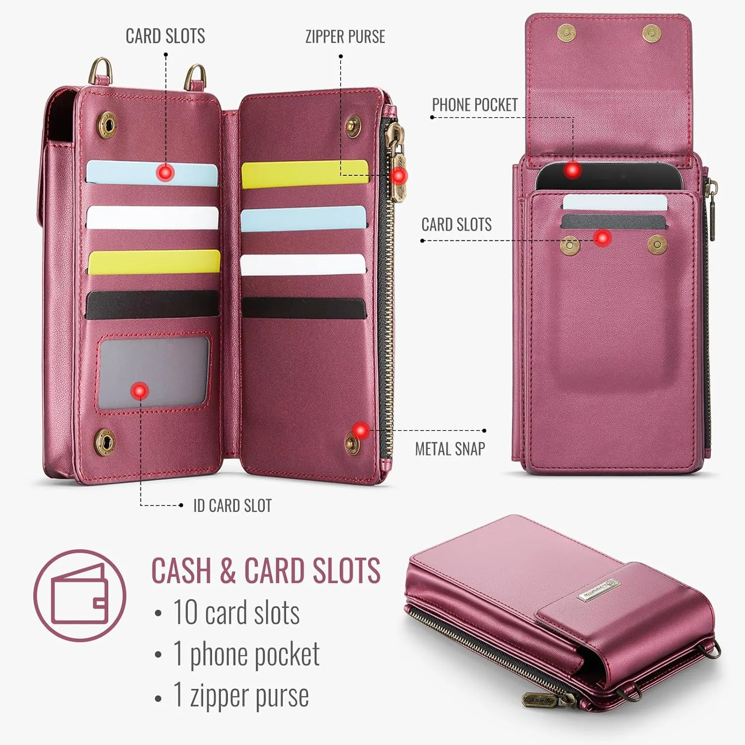 CaseMe Small Crossbody Cell Phone Bag for Women, RFID Blocking Shoulder Handbag Strap Wallet Purse with Card Slots