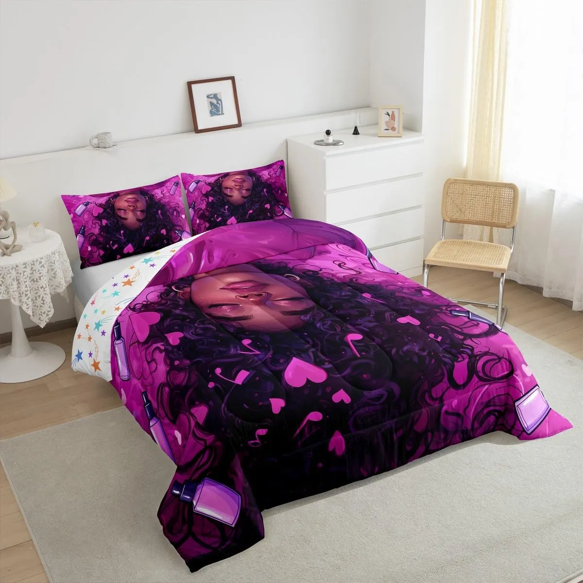 Castle Fairy Modern Lady Comforter Set Twin Size for Kids Makeup Theme Romantic Bedding Sets All Season Valentine's Day Gift Quilt Set Bedroom Decor American Style Girlish Down Comforter,2Pcs