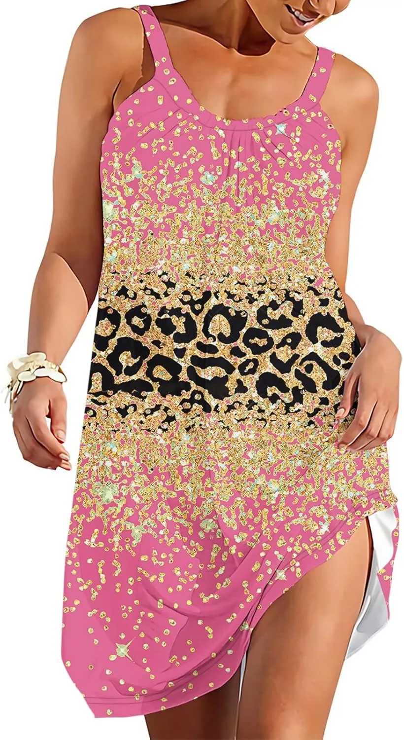 Casual Dresses for Women Halter Strap Sleeveless Gradient Maxi Tank Dresses Summer Hawaiian Vacation Mini Dress