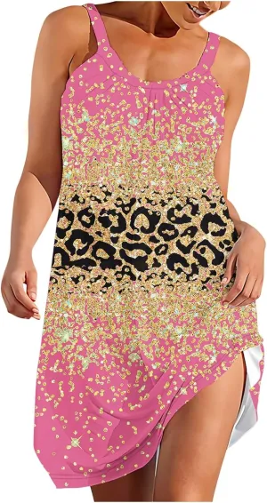 Casual Dresses for Women Halter Strap Sleeveless Gradient Maxi Tank Dresses Summer Hawaiian Vacation Mini Dress