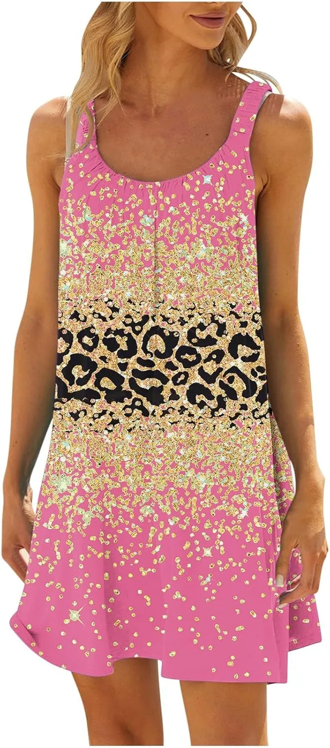 Casual Dresses for Women Halter Strap Sleeveless Gradient Maxi Tank Dresses Summer Hawaiian Vacation Mini Dress