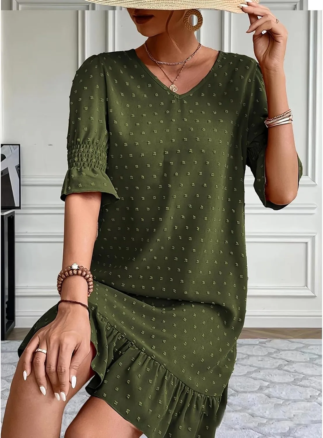 Casual Dresses for Women, Ruffle Spring Dresses 2025 Flowy Beach Cute Tiered Mini Dress Going Out Date Night