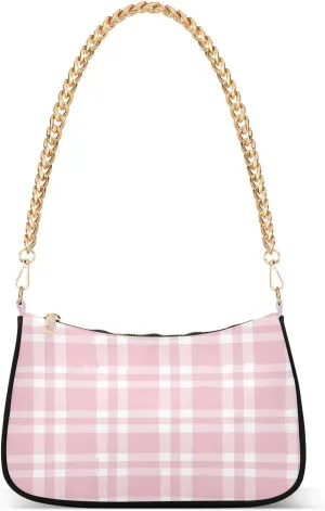 CEBUGI Crossbody Bags for Women Shoulder Purse Pink Plaid Print Handbags Stylish Clutch Purse with Chain Strap