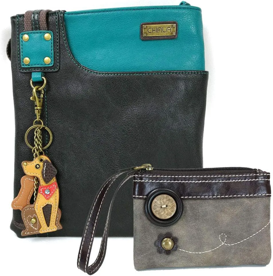Chala Cross Body Swing Messenger Bag and Double Zip Wallet Gift Set