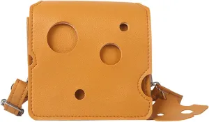 Cheese Shaped Crossbody Bag, Creative Mini Shoulder Bag Women Fashion Handbag PU Leather Wallet Purse
