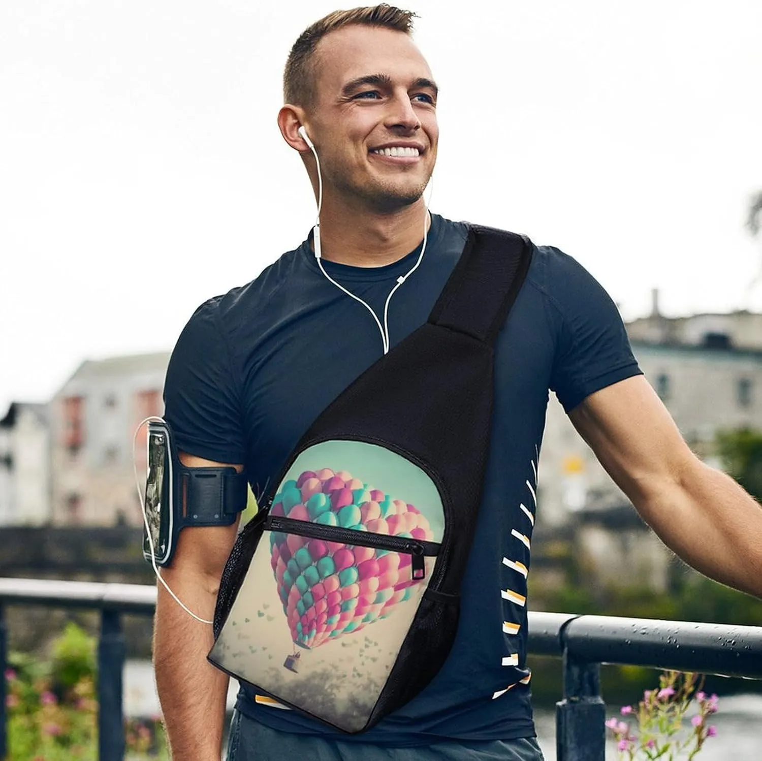 Chest Bag Sling Bag for Men Women Heart Shaped Hot Air Balloon Sport Sling Backpack Lightweight Shoulder Bag for Travel