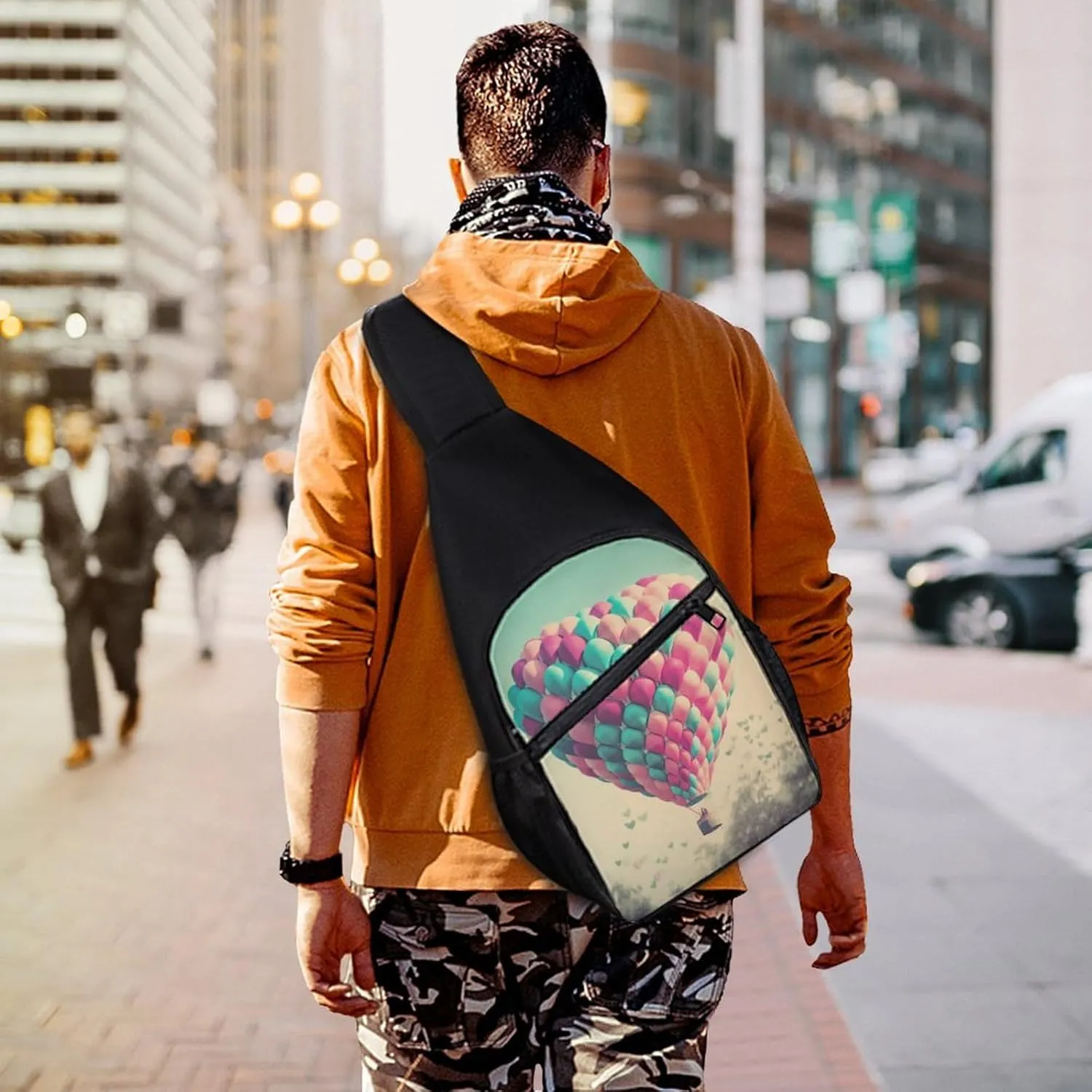 Chest Bag Sling Bag for Men Women Heart Shaped Hot Air Balloon Sport Sling Backpack Lightweight Shoulder Bag for Travel