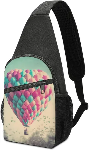 Chest Bag Sling Bag for Men Women Heart Shaped Hot Air Balloon Sport Sling Backpack Lightweight Shoulder Bag for Travel
