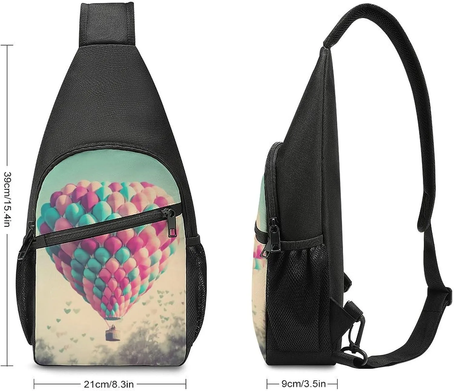 Chest Bag Sling Bag for Men Women Heart Shaped Hot Air Balloon Sport Sling Backpack Lightweight Shoulder Bag for Travel