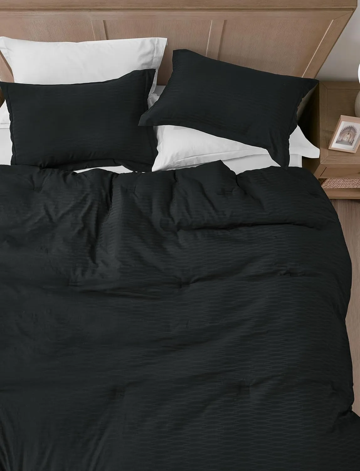 Chezmoi Collection Calvin 3-Piece Jacquard Comforter Set Full Size, Black Textured Woven Lightweight Comforter Bedding for All Season (1 Comforter 86x86 inches, 2 Shams)