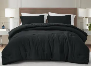 Chezmoi Collection Calvin 3-Piece Jacquard Comforter Set Full Size, Black Textured Woven Lightweight Comforter Bedding for All Season (1 Comforter 86x86 inches, 2 Shams)