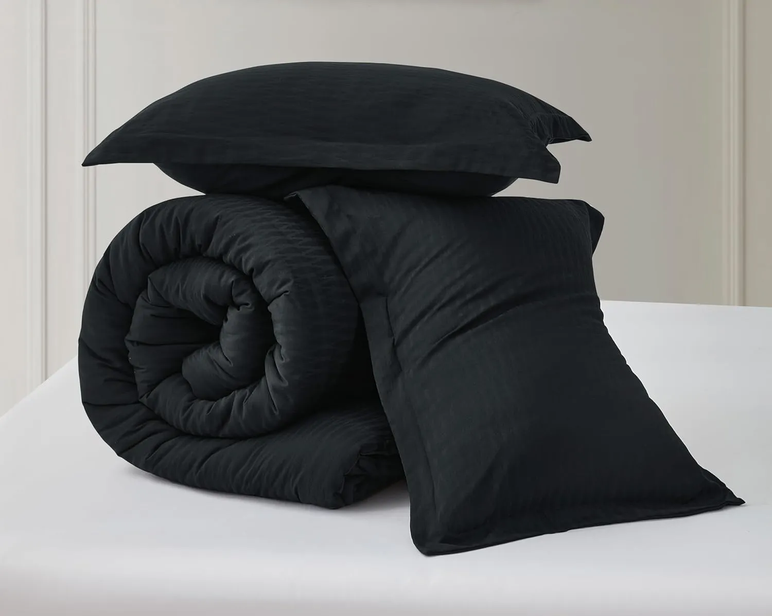 Chezmoi Collection Calvin 3-Piece Jacquard Comforter Set Full Size, Black Textured Woven Lightweight Comforter Bedding for All Season (1 Comforter 86x86 inches, 2 Shams)
