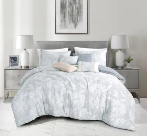 Chezmoi Collection Heather 7-Piece Floral Comforter Set Full Size, Gray/White, Soft Jacquard Textured Lightweight Bedding for All Season (1 Comforter, 2 Pillow Shams, 4 Decorative Cushion)
