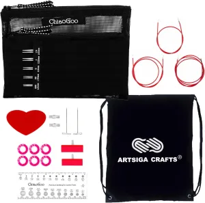 ChiaoGoo Twist Red Lace 5-Inch Mini 7500-M Interchangeable Circular Needle Set, Sizes US 000, 00, 0, 1, 1.5 with 3 Cords, Connectors, Stitch Markers, Stoppers with Project Bag