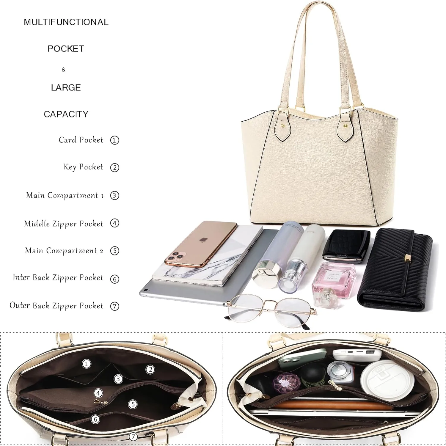 CHICAROUSAL Tote Bag for Women Large Handbags and Purses for Women PU Leather Womens Shoulder Bags