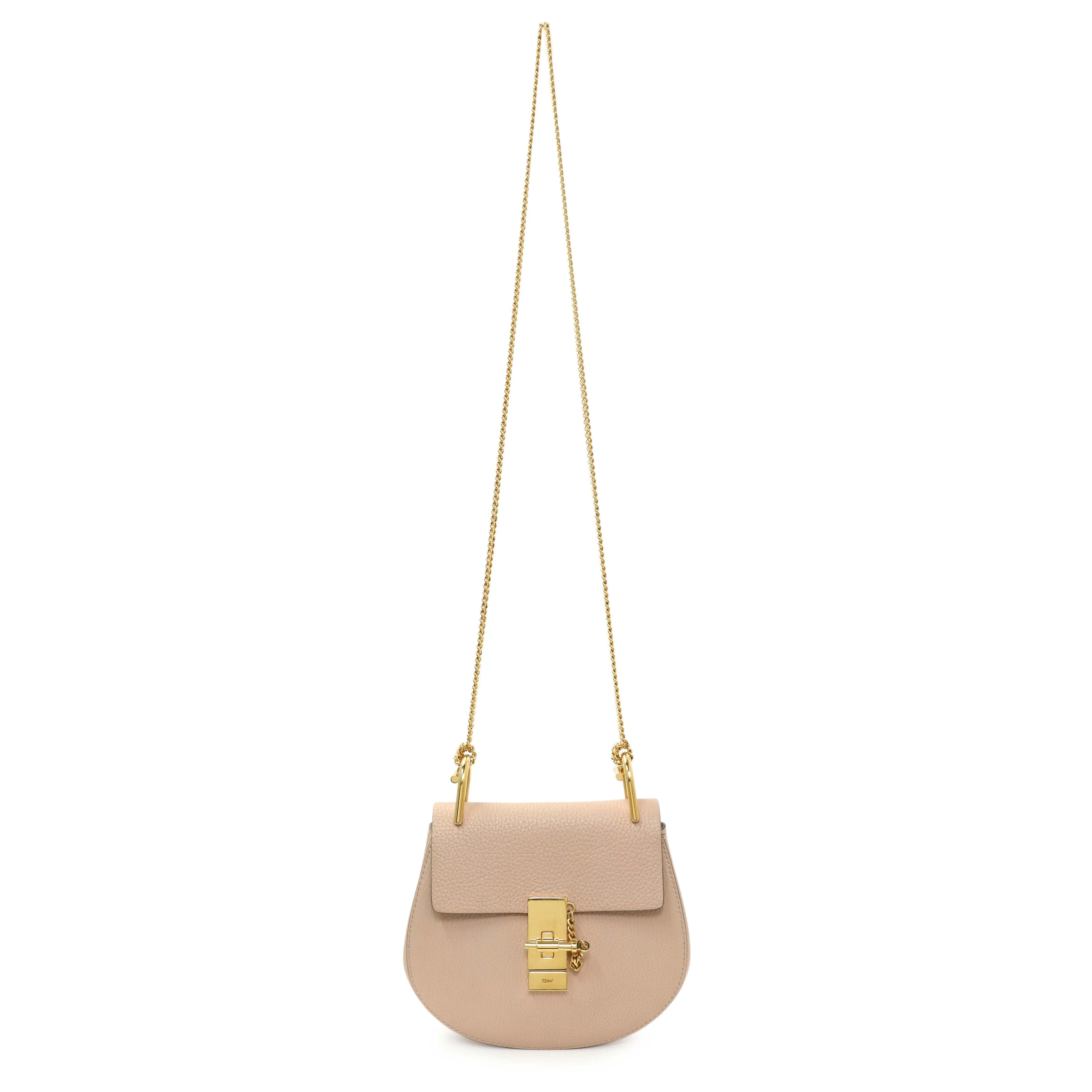 Chloe Light Pink Grained Lambskin Mini Drew Shoulder Bag