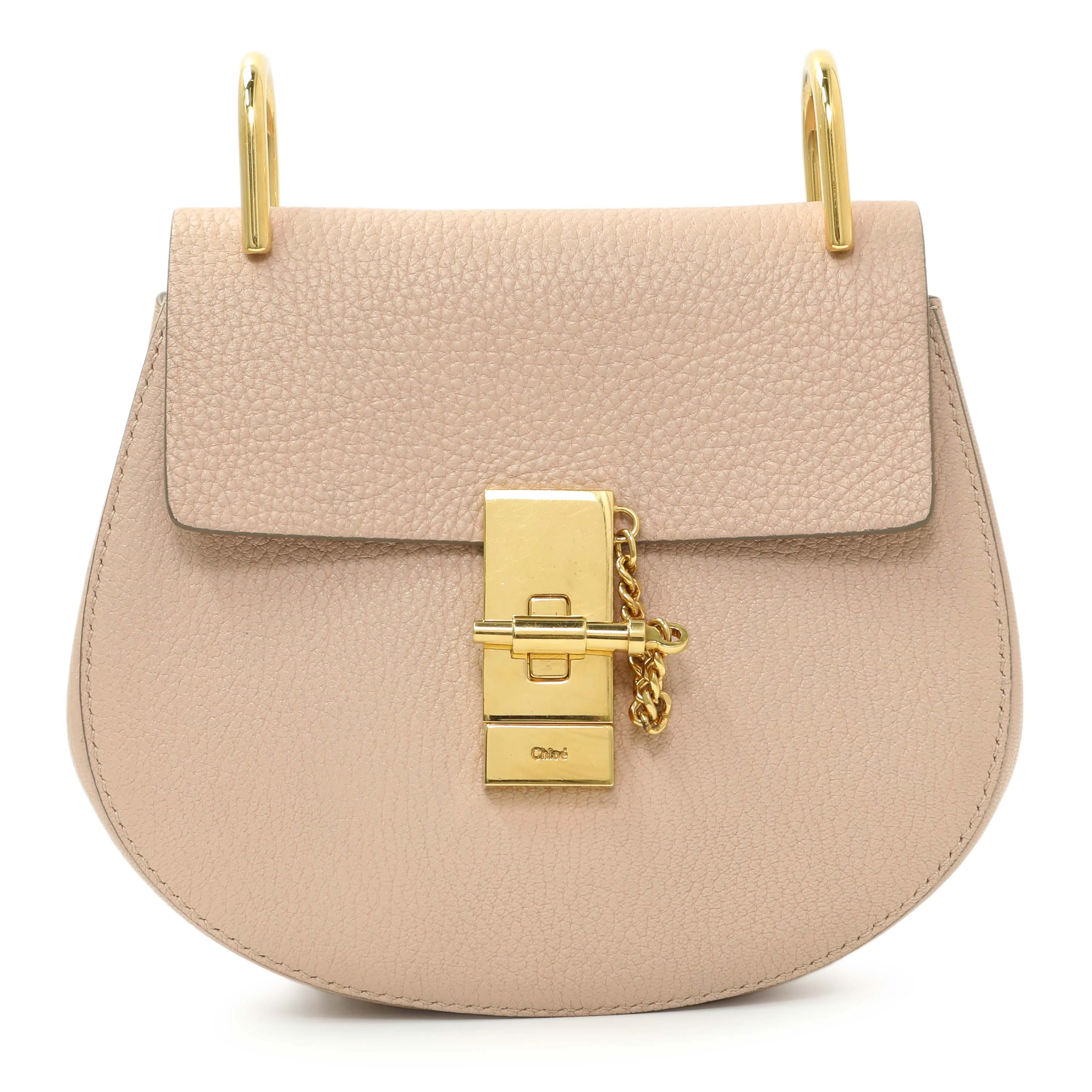 Chloe Light Pink Grained Lambskin Mini Drew Shoulder Bag