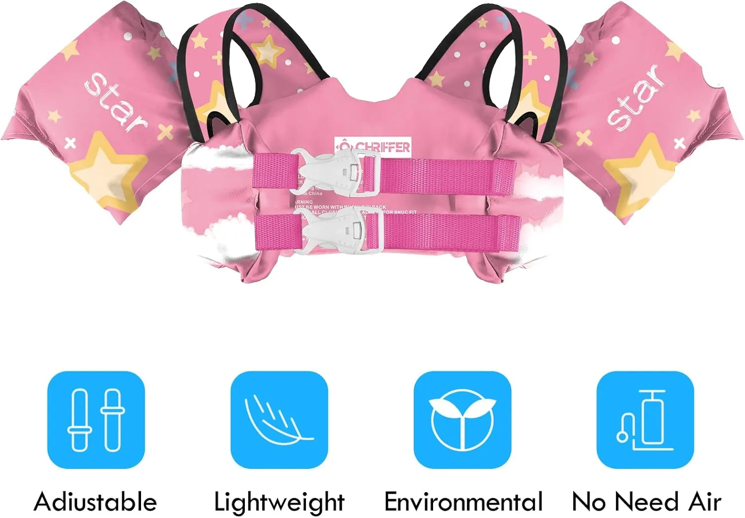Chriffer Kids Swim Vest Life Jacket for 30-55 Pounds Boys and Girls, Toddler Floaties with Shoulder Harness Arm Wings for 2,3,4,5,6,7 Years Old Baby