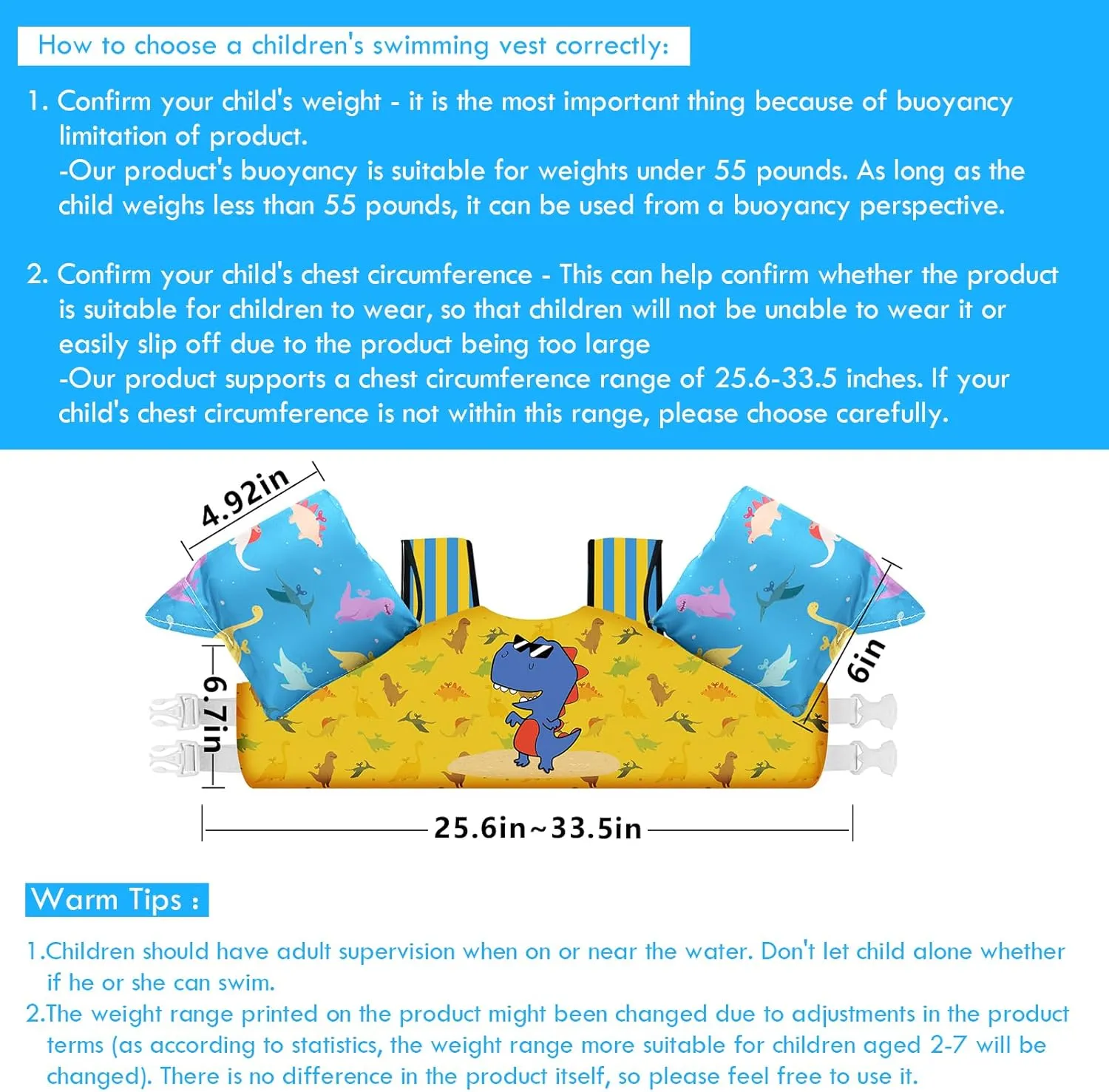 Chriffer Kids Swim Vest Life Jacket for 30-55 Pounds Boys and Girls, Toddler Floaties with Shoulder Harness Arm Wings for 2,3,4,5,6,7 Years Old Baby