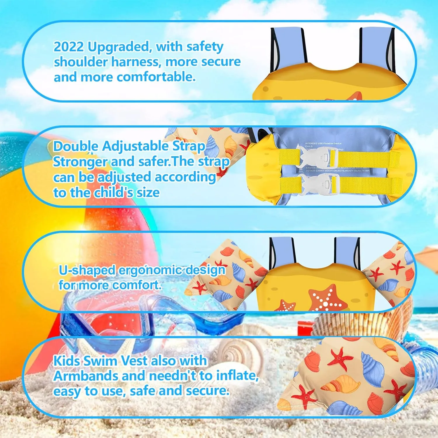 Chriffer Kids Swim Vest Life Jacket for 30-55 Pounds Boys and Girls, Toddler Floaties with Shoulder Harness Arm Wings for 2,3,4,5,6,7 Years Old Baby