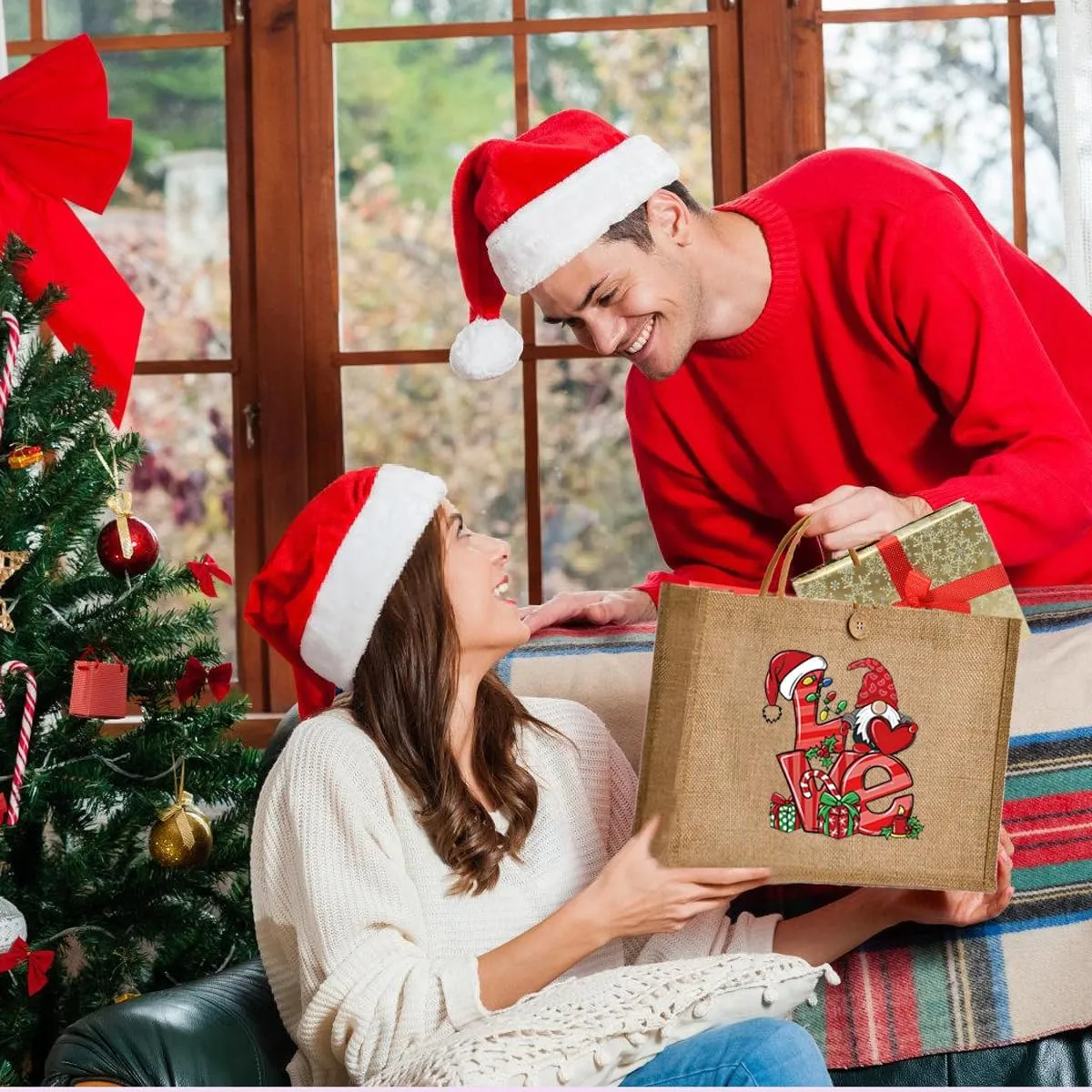 Christmas Gift Bags Reusable Large Weaving Beach Travel Tote Straw Bag for Women