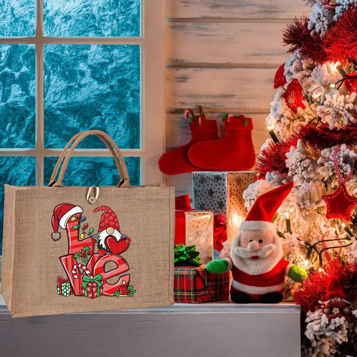 Christmas Gift Bags Reusable Large Weaving Beach Travel Tote Straw Bag for Women