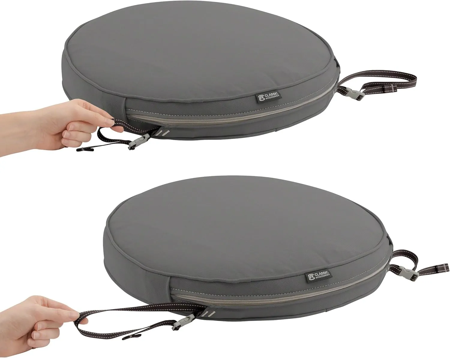 Classic Accessories Montlake Water-Resistant 18 x 2 Inch Round Outdoor Chair Seat Cushion Slip Cover, Patio Furniture Cushion Cover, Light Charcoal Grey, Patio Furniture Cushion Covers
