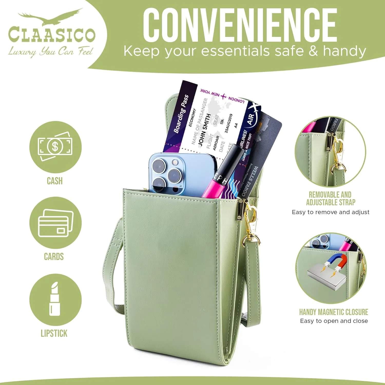 Classico Small Crossbody Phone Purse for Women - Crossbody Bag Wallet for Phone, Cards, Accessories